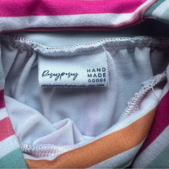 Rosey Posey Handmade Baby Girl Pink Striped Sleeveless Pull On Romper Size 9M - Picture 3 of 5